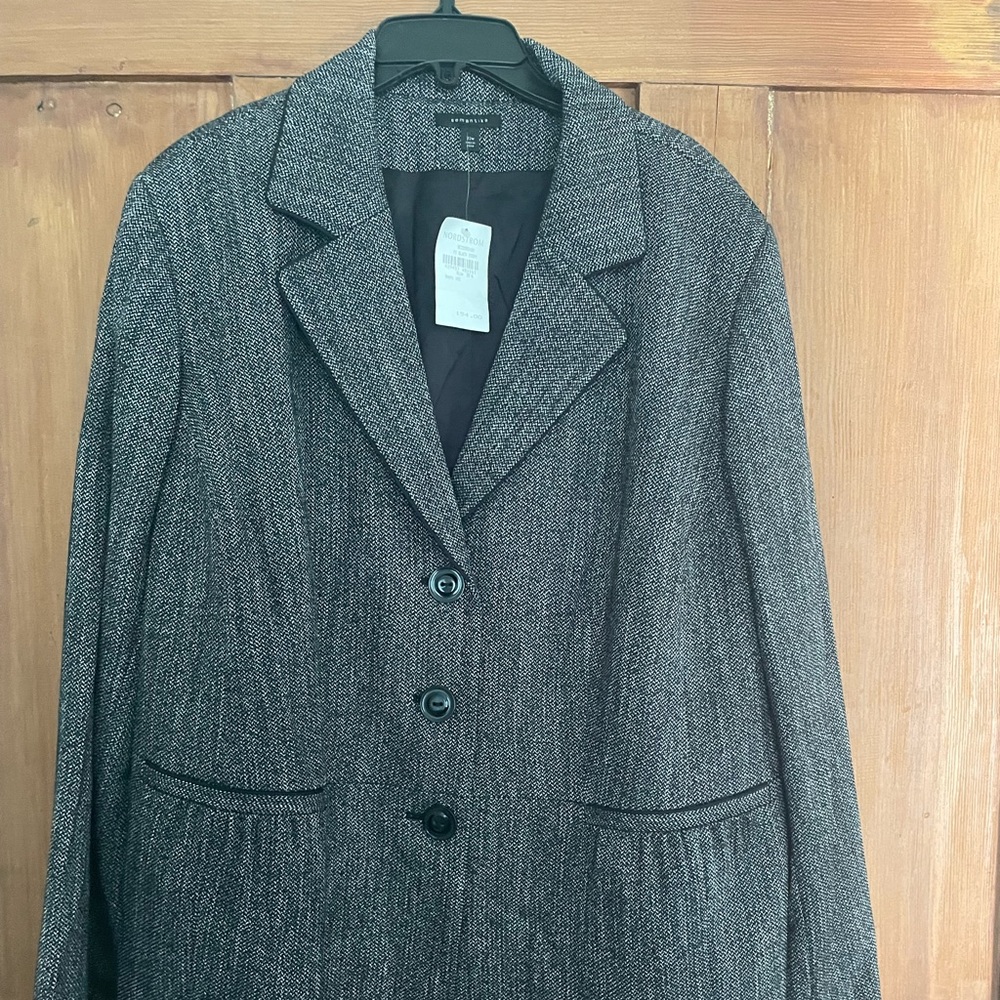 NWT Nordstrom Semantiks Black Ivory Tweed Blazer Jacket 22W